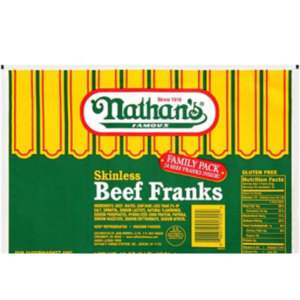 Nathan's Famous Skinless Beef Franks, 4:1 (4 oz each), 6 inches - 10 lbs