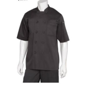 Chef Works - Chambery Chef Coat, double-breasted, short sleeves, 65/35 poly/cotton, black, large