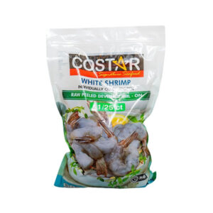 Frozen Raw Shrimp, 21/25, Peeled Deveined and Tail On - 2lb